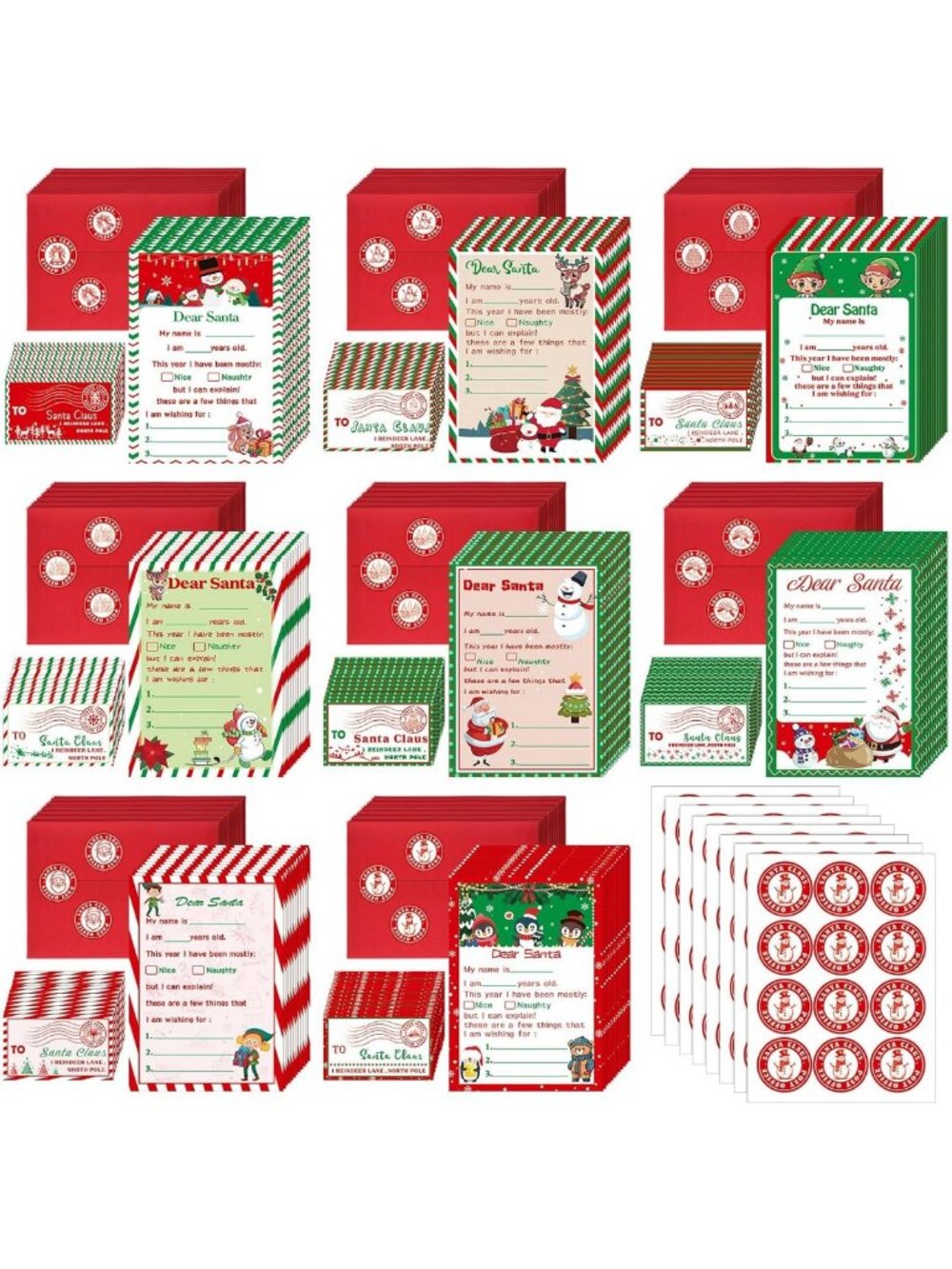 Christmas Letter to Santa Kit - 384 Pcs Wish List Set for Kids, Holiday Fun